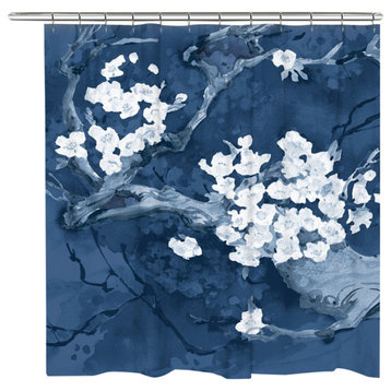 Brilliant Blue Cherry Blossom Shower Curtain