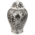 Black and White Ginger Jar - This is a beautiful, dark ginger jar (also called temple jars) featuring a floral and dragon design. The lid makes this piece a functional and subtle Asian accent for any space. Antiques by Zaar, purveyor of fine Chinese Antiques, furniture, and accessories (as well as reproductions), has enjoyed selling product online since 1999. Please enjoy the pieces we are now offering through the Houzz Marketplace. We look forward to adding you to our community of happy customers.