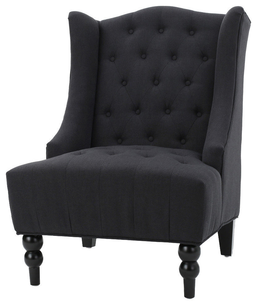 GDF Studio Adriana Tall Wingback Tufted Fabric Club Chair, Dark Charcoal