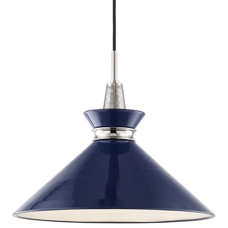 Kiki 1-Light Large Pendant, Polished Nickel/Navy