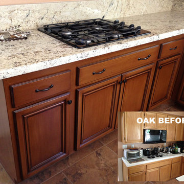 Oak refinish before and after faux finish