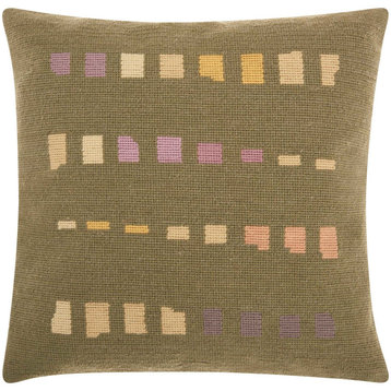 Contemporary Needlepoint Throw Pillow - Olive, 16"x16"x0.10"