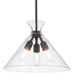 Golden Lighting - Golden Lighting Malta 3 Light Pendant, Matte Black/Clear Glass - 0511-3PBLK-CLR - Graceful and modern, Malta is perfect for airy, sophisticated, and contemporary spaces. The source of the series' true beauty is the clear statement glass. Suspended by tension, gravity alone holds the striking glass in place. The beautiful conical glass flairs elegantly at the top and bottom, shielding the inner lamp cluster. Available in select contemporary finishes, the collection balances feminine and masculine styles. Hang these stylish pendants over a dining room table or group them over a kitchen island.