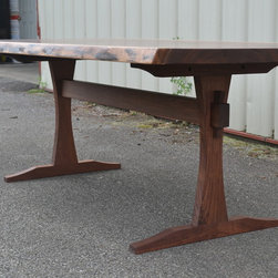 Live Edge Walnut Dining Table with New, Slender Trestle Base - Dining Tables
