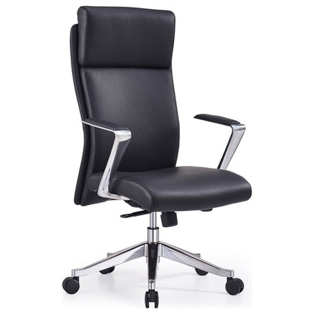 Adjustable Ergonomic Draper Leather Executive Chair With Aluminum Frame, Black