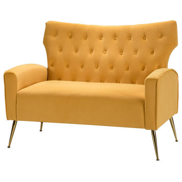 Upholstered 48" Loveseat With Tufted Back, Mustard
