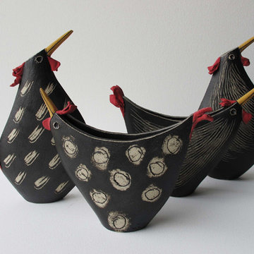 Contemporary black bird ceramic vase handmade in Greece