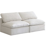 Meridian Furniture - Plush Velvet / Down Standard Comfort Modular Sofa, Cream, 2-Piece: 2 Armless Chair - No matter how big or little the size of your gang, they can all find their sweet spot when you choose pieces from the Plush collection to build your ideal seating group. Choose this individual Plush piece or pair multiple pieces together to get the custom look everyone will love. The soft cream velvet material is soft and welcoming to the touch, and the set's cushions are overstuffed with a down and feather blend to provide ample support for tired bodies.