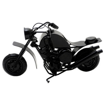 Novica Handmade Moto Racer In Black Recycled Metal Sculpture