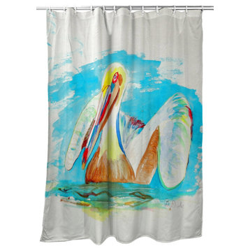 Betsy Drake Pelican in Teal Shower Curtain