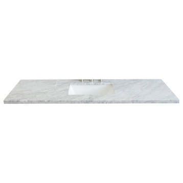 61" White Carrara Countertop and Single Rectangle Sink