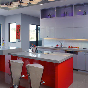 Red and Silver High-Gloss Kitchen
