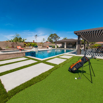Modern Pool, Spa, Outdoor Cabana and Kitchen