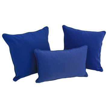 Double-Corded Solid Twill Throw Pillows With Inserts, Set of 3, Royal Blue