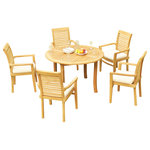 Teak Deals - 6-Piece Outdoor Teak Dining Set: 48" Round Table, 5 Mas Stacking Arm Chairs - Set includes: 48" Round Dining Table and 5 Stacking Arm Chairs.