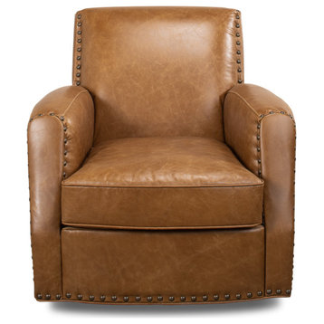 Taft Leather Swivel Club Chair Light Brown