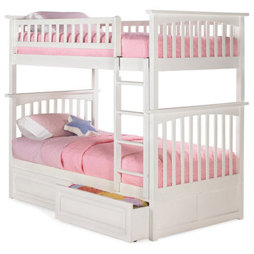 AFI Columbia Twin Over Twin Storage Solid Wood Bunk Bed in White