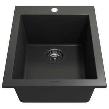 BOCCHI 1608-504-0126 Granite 16" Single Bowl Bar Sink + Strainer In Matte Black