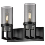 Innovations Lighting - Utopia 2 Light 8" Bath Vanity Light, Matte Black, Plated Smoke Glass - Modern and geometric design elements give the Utopia Collection a striking presence. This gorgeous fixture features a sharply squared off frame, softened by a round glass holder that secures a cylindrical glass shade.