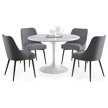 Colfax White Marquina Marble Dining Set, Charcoal
