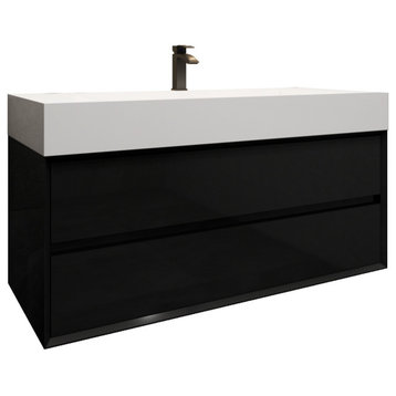 MAX 48" Floating Bath Vanity With Acrylic Sink, Gloss Black