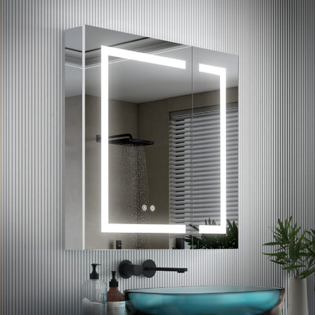 Recessed/Surface Mount LED Medicine Cabinet Mirror with Defogger, 30"x30" Double Doors