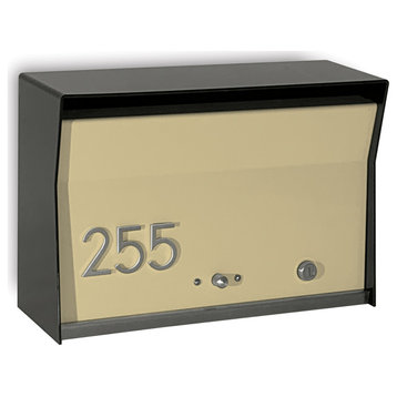 RetroBox Locking Modern Wall Mounted Mailbox, in Black and Gold
