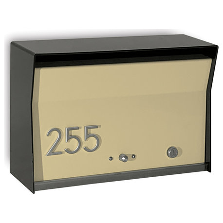 RetroBox Locking Modern Wall Mounted Mailbox, in Black and Gold