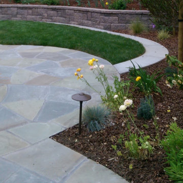 Back yard design for kid's play, observation; and entertaining. Trike path.