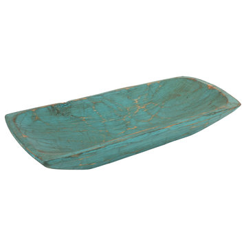 Santa Fe Wooden Carved Dough Bowl, Turquoise