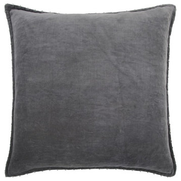 Dark Gray Solid Pearl Beaded Edge Throw Pillow