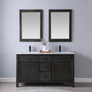 Maribella 60" Double Bathroom Vanity Set in Rust Black and Carrara White Marble