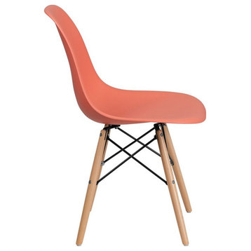 Flash Furniture Elon Plastic Accent Chair with Wood Base in Peach