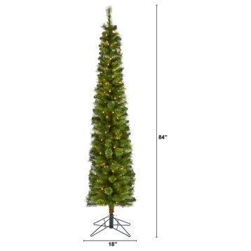 7' Green Pencil Christmas Tree / 150 Clear LED Lights and 338 Bendable Branches