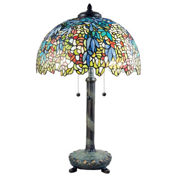 Modern Table Lamp, Antique Bronze Metal Base With Unique Art Glass Shade