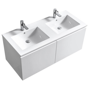 Balli 48'' Double Sink Wall Mount Modern Bathroom Vanity, High Gloss White