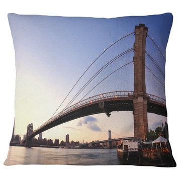 Brooklyn Bridge in New York City Cityscape Throw Pillow, 18"x18"