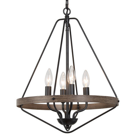 LNC Farmhouse 4-Light Black Chandelier With Wood Accent