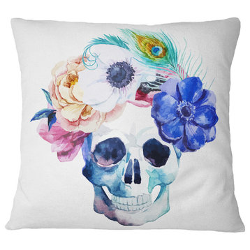 Anemones And Scull Floral Throw Pillow, 16"x16"