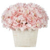 Artificial Baby Pink Hydrangea in White-Washed Wood Cube
