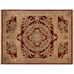 Bareen's Designer Rugs - Pak-Persian Dorris Red/Tan Wool Rug - 9'0 x 11'11 - Designed with mesmerizing intricacy and gorgeous color palette, this hand-knotted masterpiece demonstrates the beauty and electrifying thrill of Pak Persian art. These meticulously handcrafted Pak-Persian rug is made with pure wool and features breathtaking traditional and Transitional designs in bold lush color pallet. Known for their intricate designs these rugs are a reproduction of Persian rugs, made in Pakistan with unique Mughal designs. Made by master weavers using the same Persian texture, design and dying technique, we wanted to produce the most significant manifestation of the Persian art, life and culture. This rug is most famous for its exceptional quality, incredible designs, patterns and vibrant rich color. Pak-Persian rugs made with Persian weave with high knot counts, which enables the high intricacy and detail found in the patterns are also referred to as "State of art", each color adds a rich beautiful detail in the artwork of this rug. The design, color and beautiful chromatic composition with a vibrant sheen with traditional and Transitional designs, exude beauty, elegance and quality make this rug a masterpiece of its own.