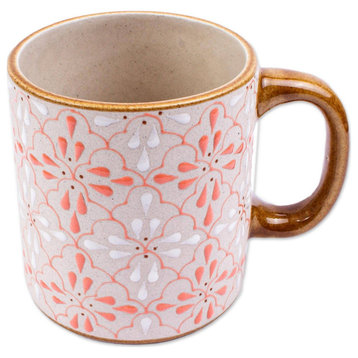 NOVICA Flourish In Coral And Ceramic Mug