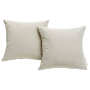 Summon Outdoor Wicker Rattan Sunbrella Pillows, Set of 2, Beige