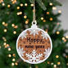 7" Rustic "Happy New Year" Snowflake Wooden Christmas Ornament Disc