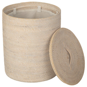 Loma Round Rattan Hamper and Laundry Basket With Removable liner, Latte