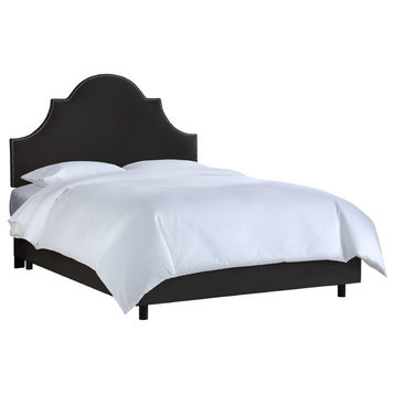 Taylor Nail Button High Arch Notched Bed, Velvet Black, Queen