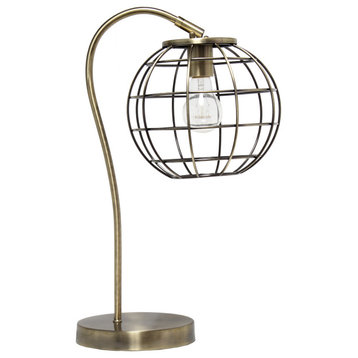Elegant Designs Caged In Metal Table Lamp, Antique Brass