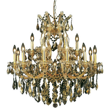 Maria Theresa 19-Light Chandelier, Gold With Smoky Royal Cut Crystal