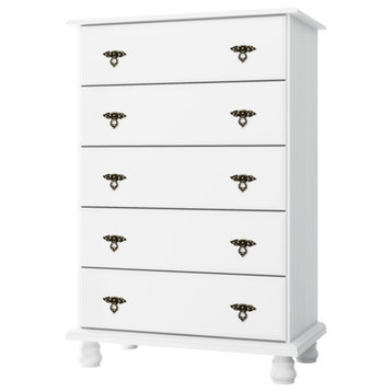 100% Solid Wood Kyle 5-Drawer Chest, White