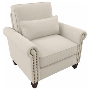 Bush Furniture Coventry Accent Chair with Arms, Cream Herringbone Fabric